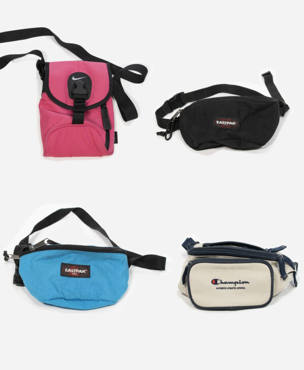 Box four branded bum bags