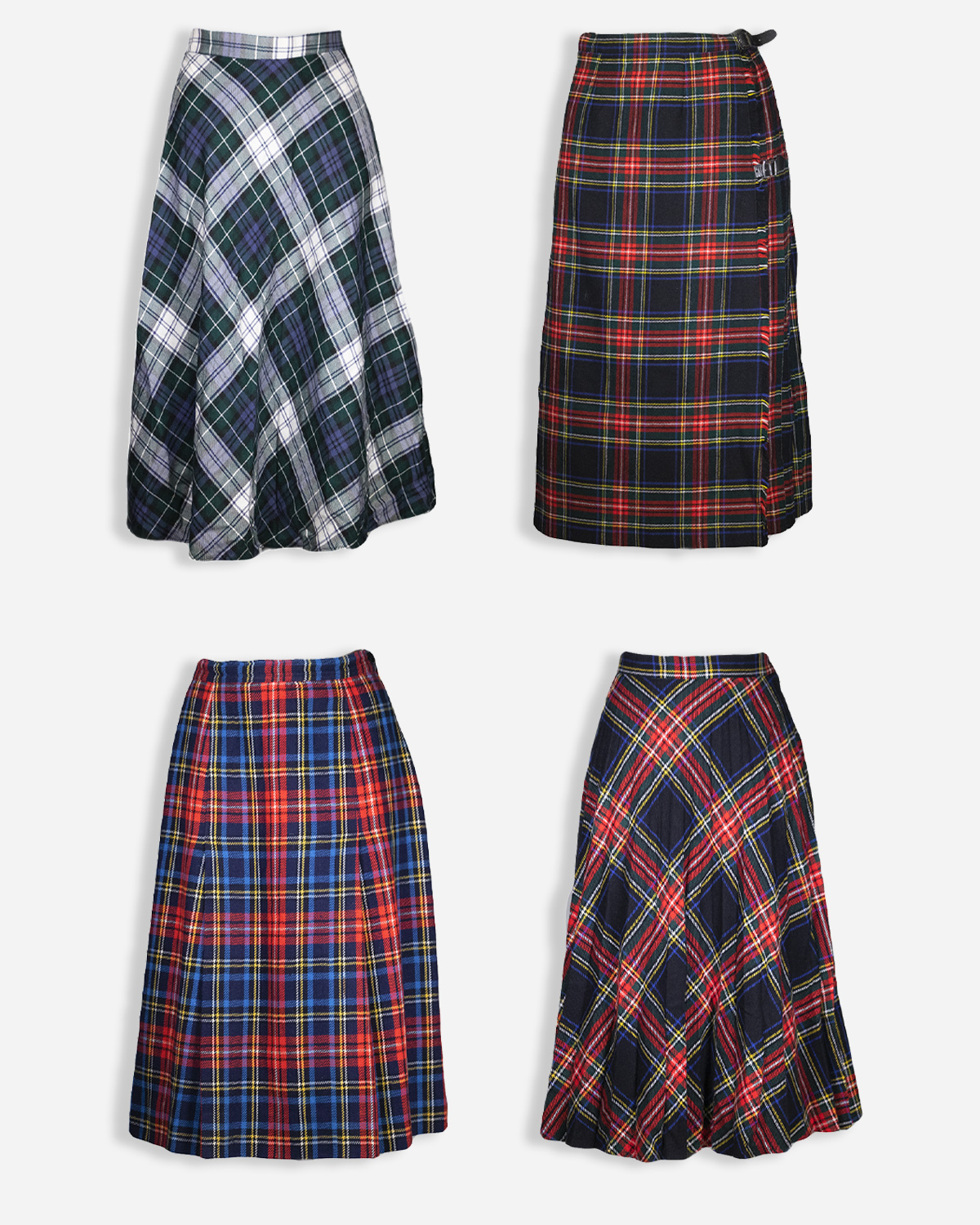 Box four tartan skirts