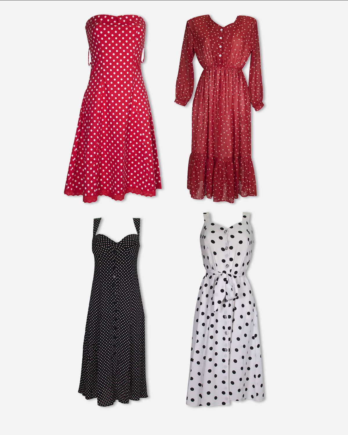 Box four polka-dots dresses