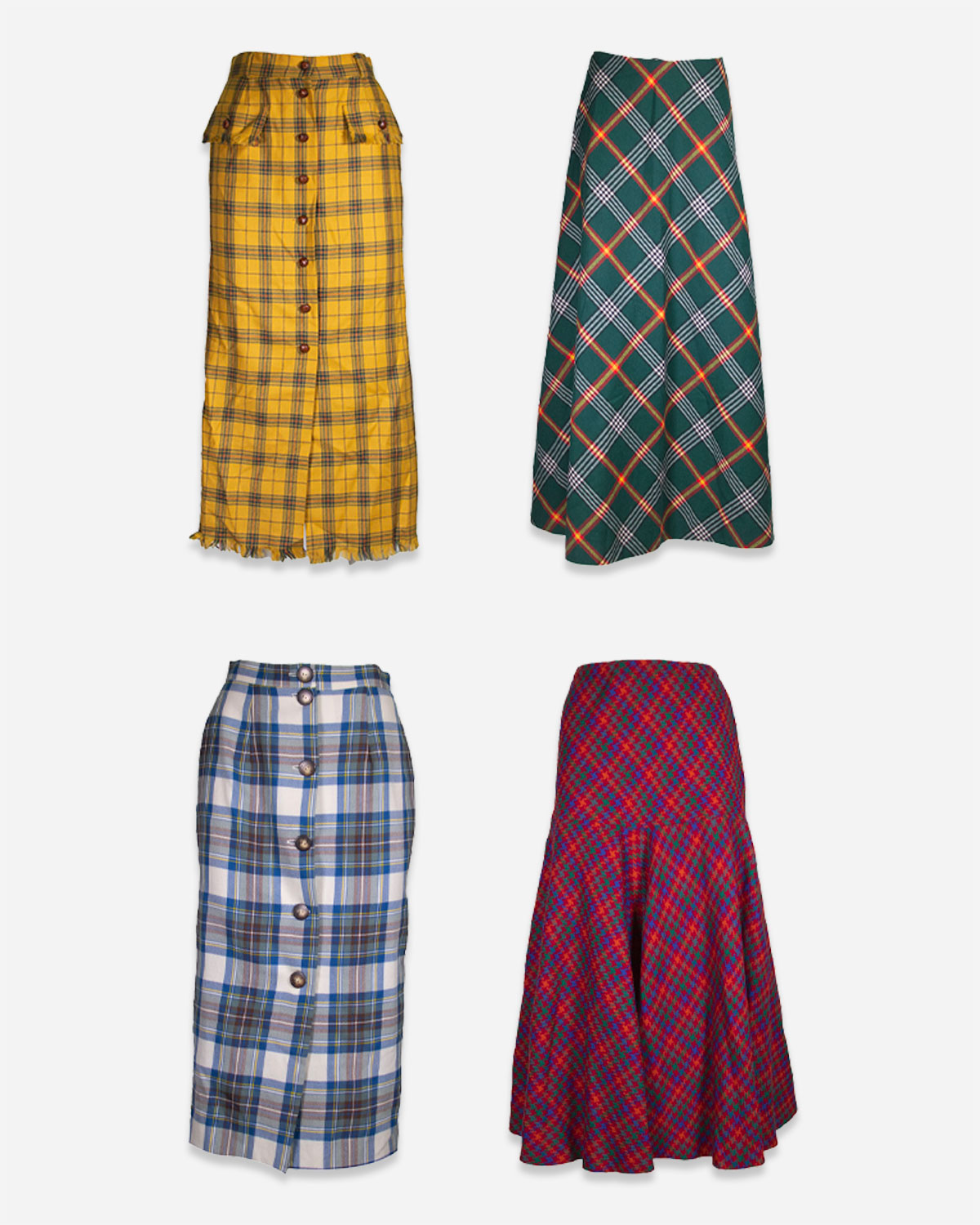Women's tartan long skirts: 4 pieces