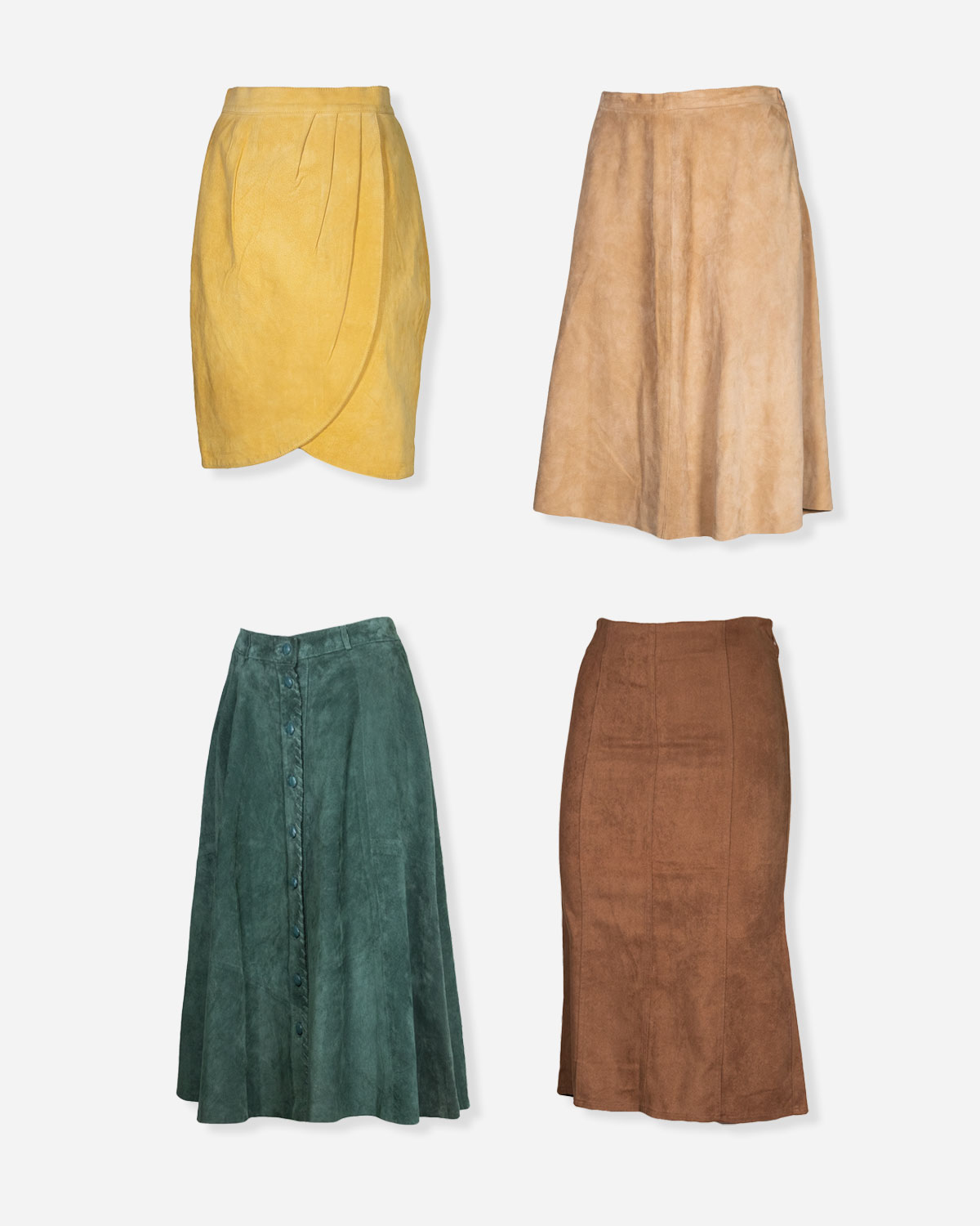 Suede woman midi skirts: 4 pieces