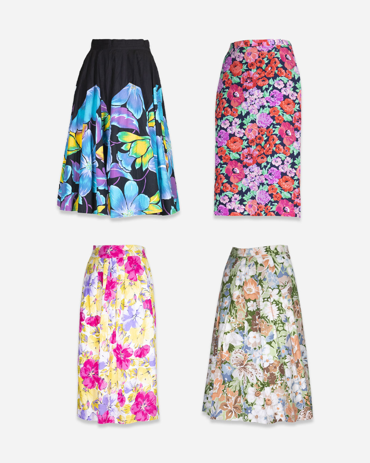 80-90s long summer floral woman skirt: 4 pieces