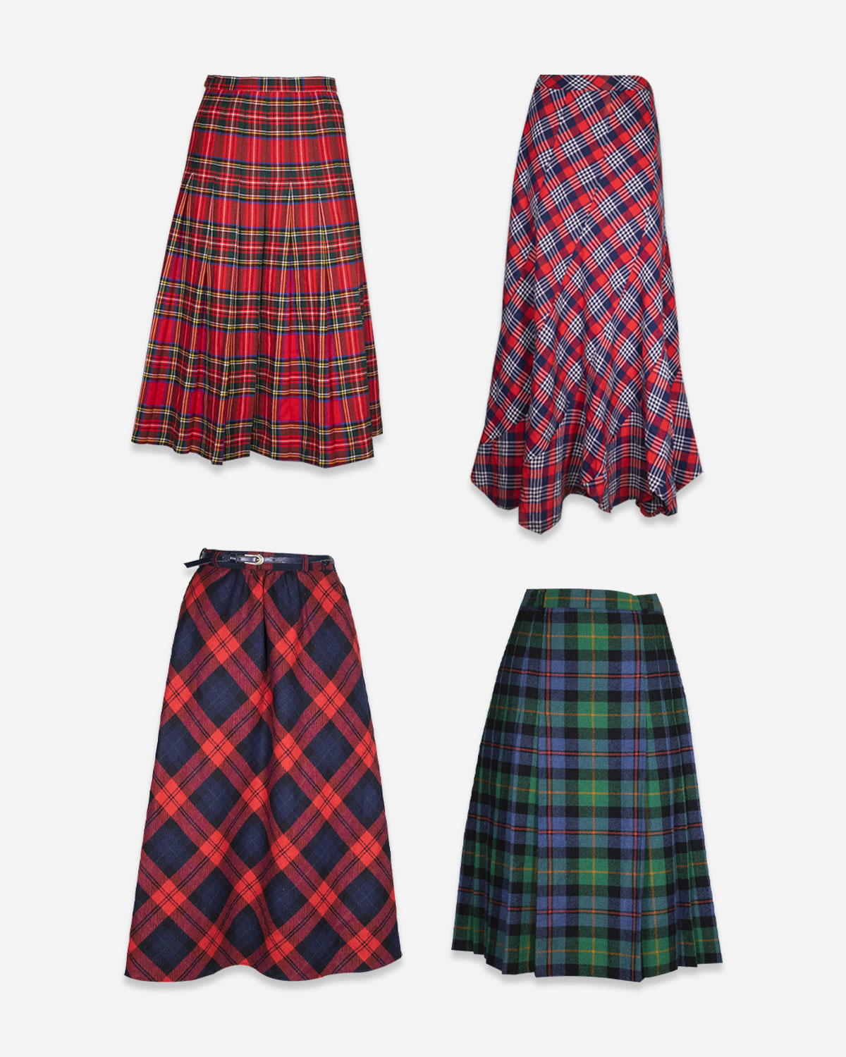 Women's 80s-90s tartan long skirts: 4 pieces