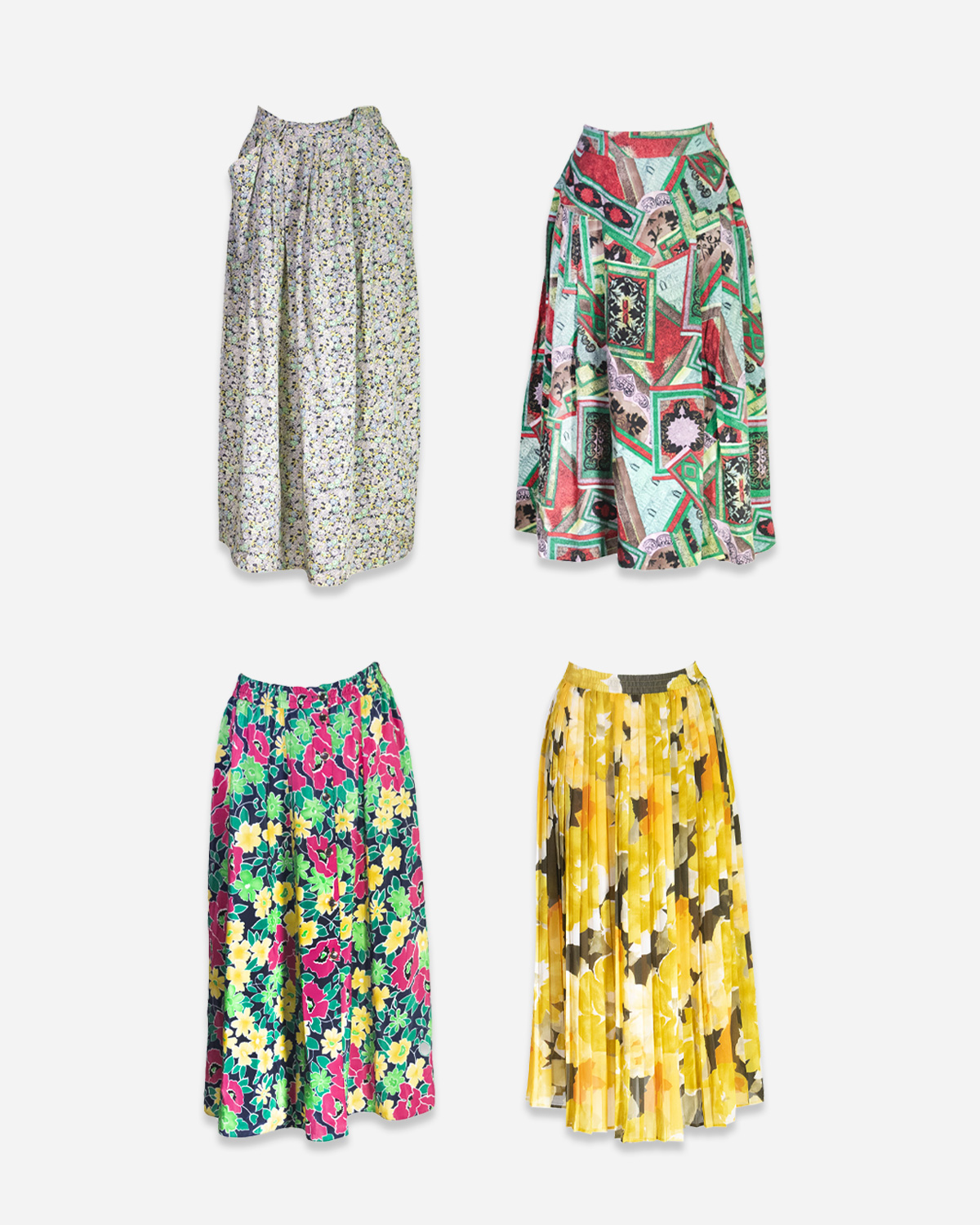Multicoloured pattern summer long skirts: 4 pieces